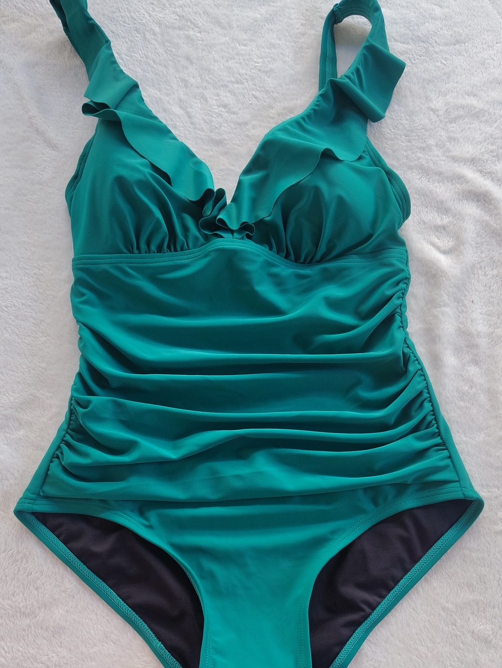 DKNY Teal Ruffled One-Piece Swimsuit